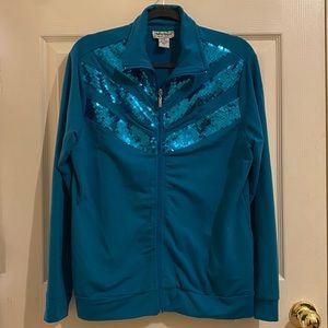 Vintage 90s Anthony Richards Turquoise Sequins Zipper Track Jacket